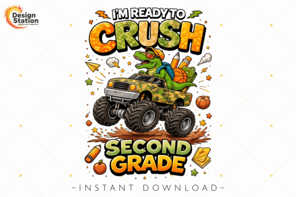 Back to School Dinosaur Truck PNG: A Dynamic Design for Second Graders